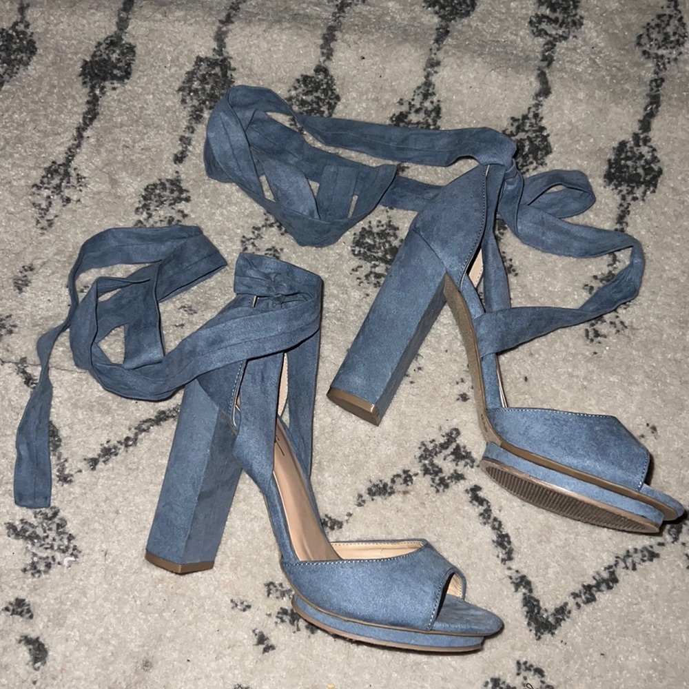 Dusty blue lulus tie heels